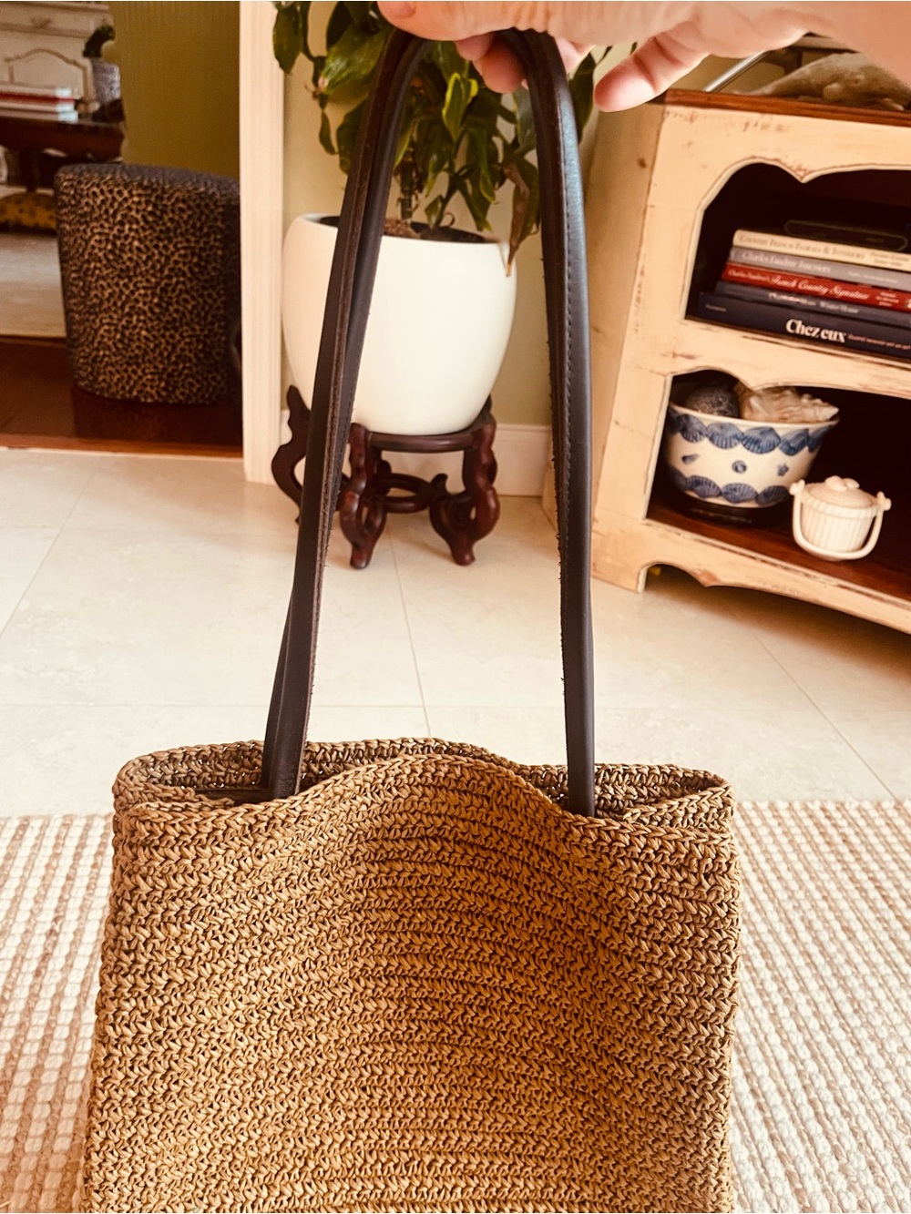Eddie Bauer Straw Leather Woven Shoulder Bag Brown - Picture 4 of 14